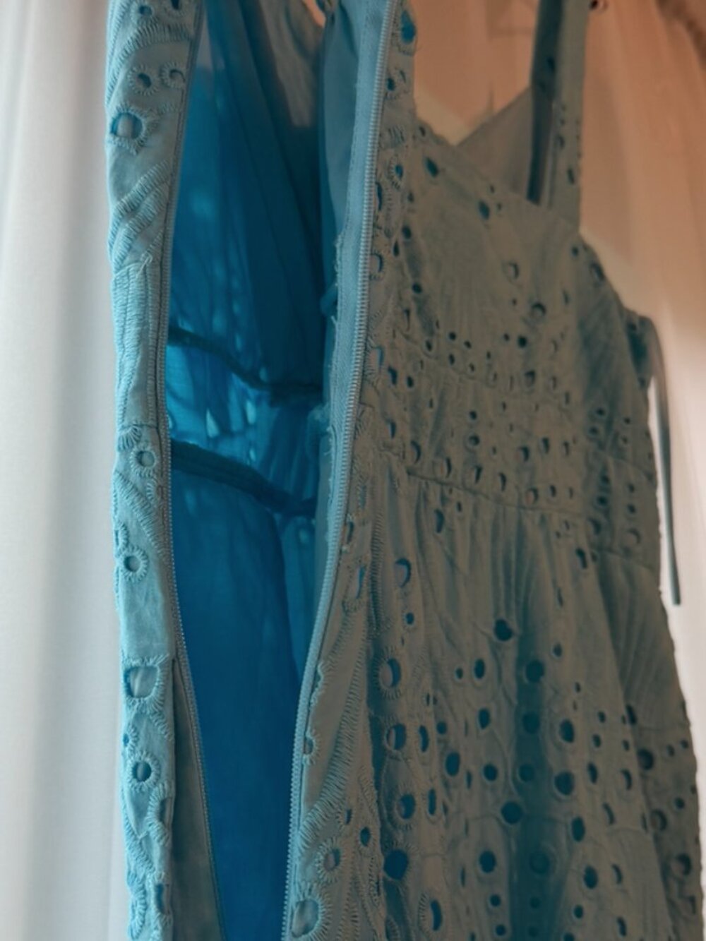 Boston Proper Light Blue Eyelet Surplice Ankle Length Dress - Picture 9 of 11
